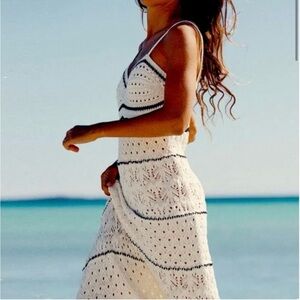 Olive + Oak Maxi Crochet Cream  Off White & Black Boho Bustier Midi Dress Sz 7